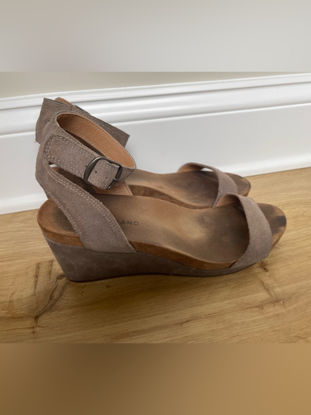 Lucky Brand Suede Ankle-Strap Wedge Sandals - Taupe